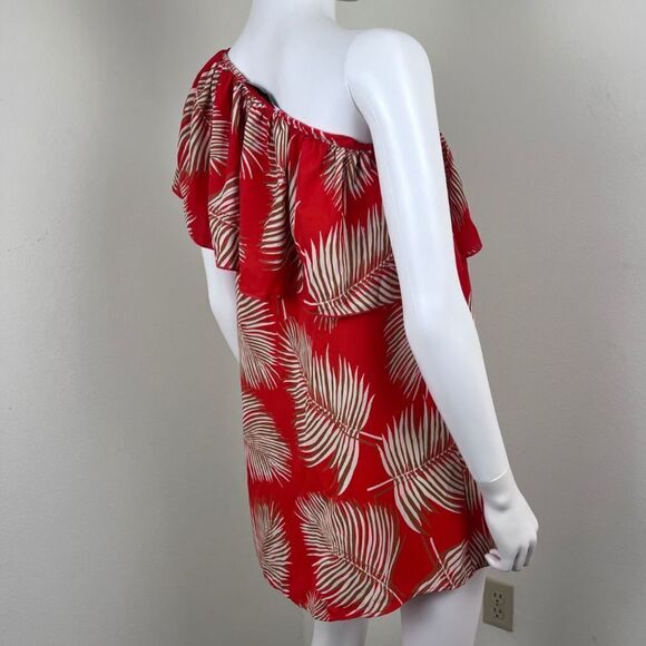 Meghan Los Angeles Shady Plam Leaf Size S Ruffle Resort Vacation Hawaiian Top - Picture 10 of 14